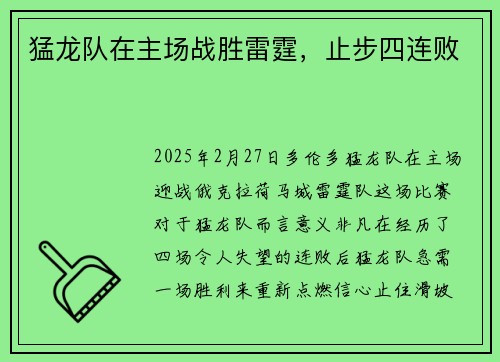 猛龙队在主场战胜雷霆,止步四连败