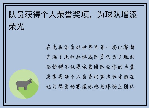 队员获得个人荣誉奖项,为球队增添荣光